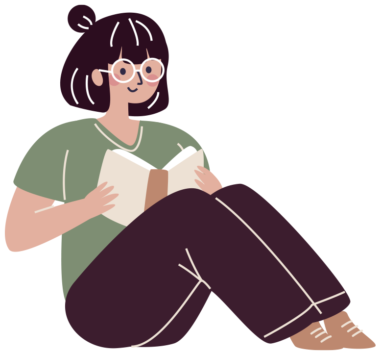 Ilustração de uma menina lendo um livro